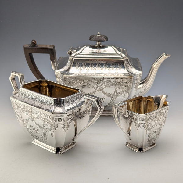 1894 British Antique Silver Plate Tea Set, 3 Pieces, Atkin Brothers